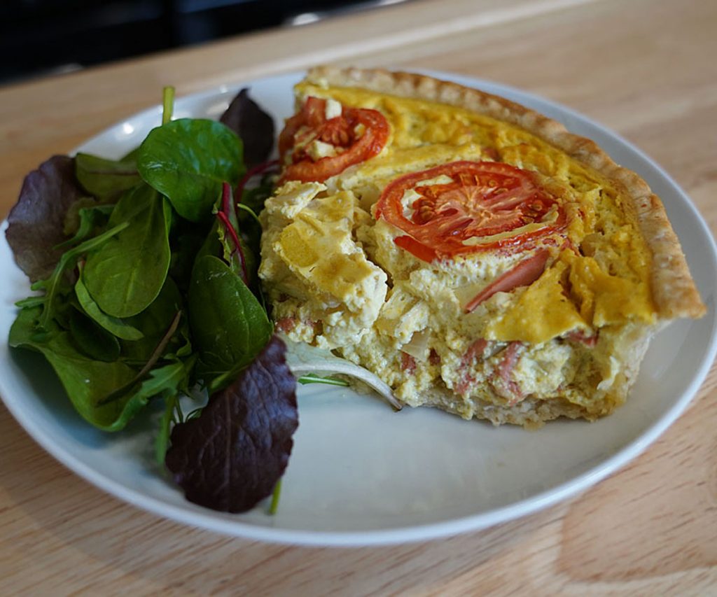 egg free quiche with a side of salad